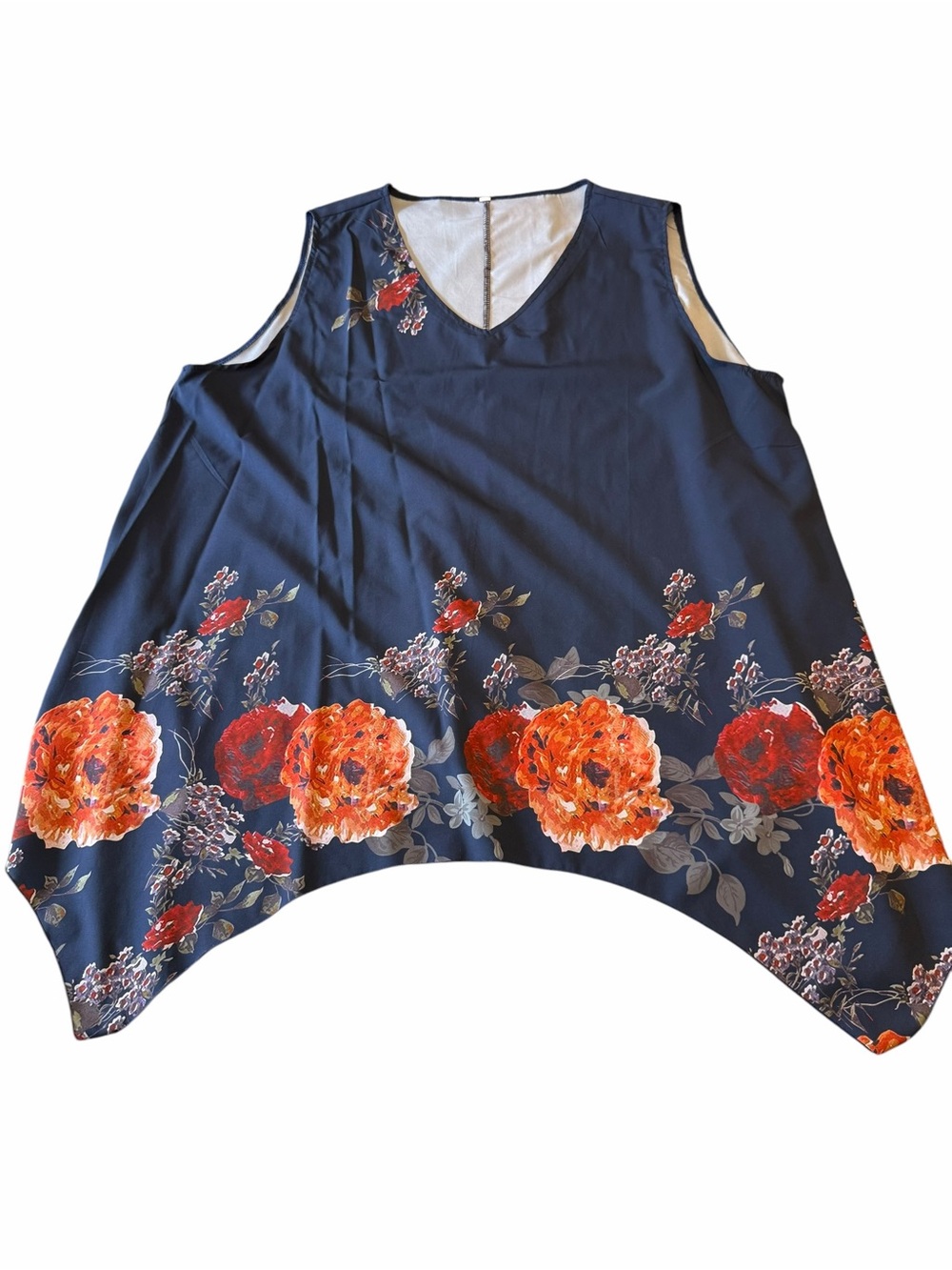 Womens Floral Sleeveless‎ Blouse Asymmetrical Hem Whimsigoth Size 3X Flowy Blue